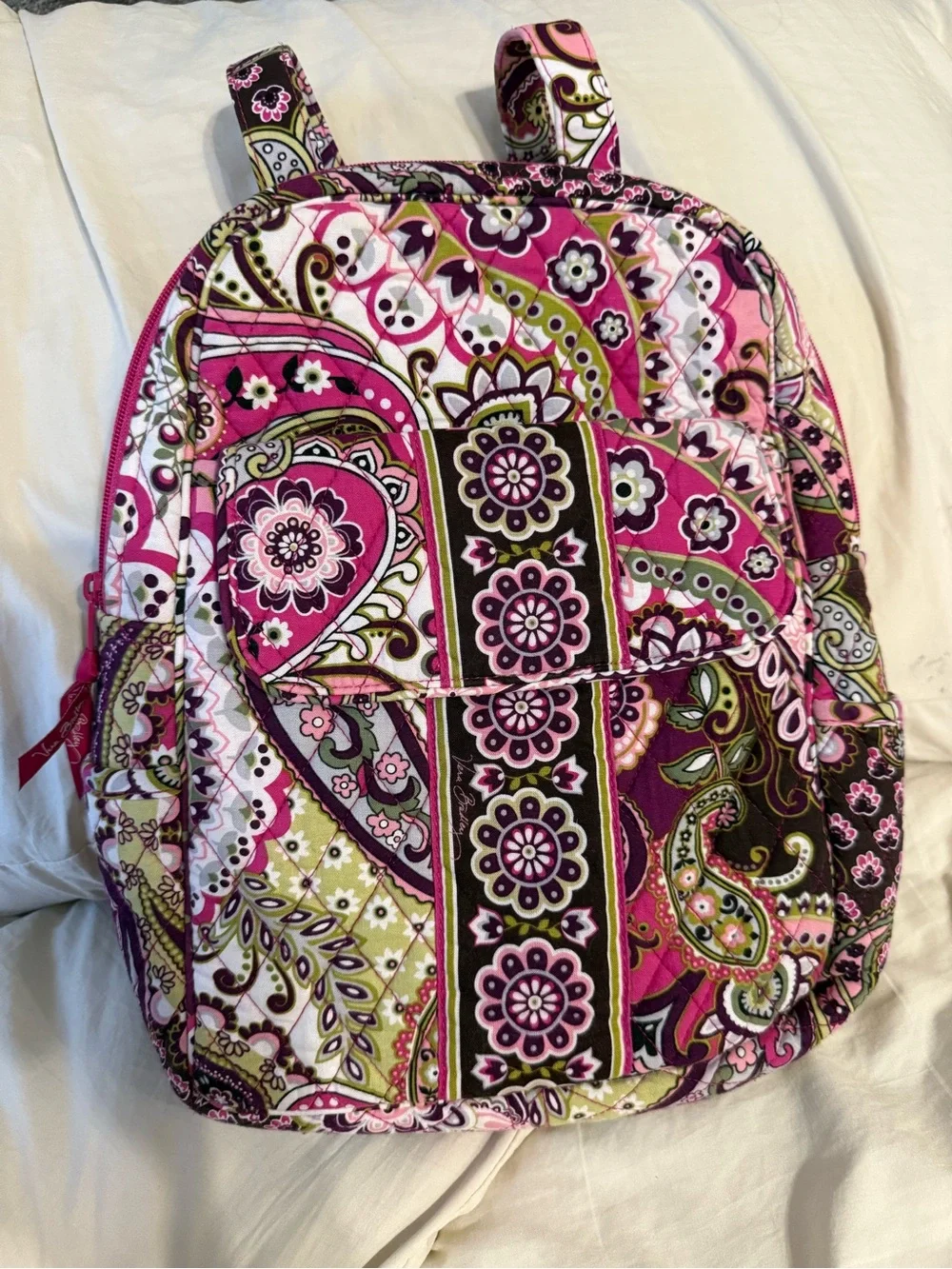 Vera Bradley Pink Green Floral Paisley Quilted Backpack